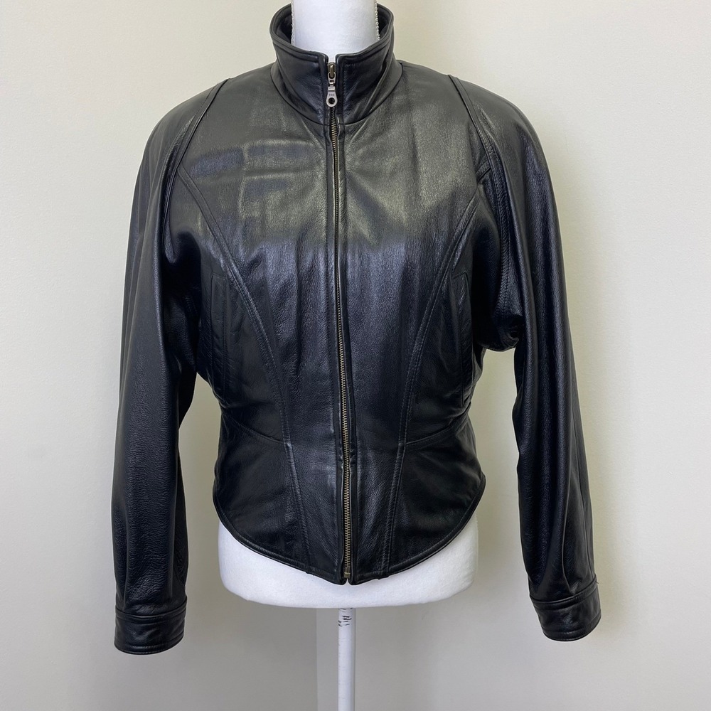 Vintage Wilsons Leather Black Short Motorcycle Jacket Zip Out Thinsulate Vest S